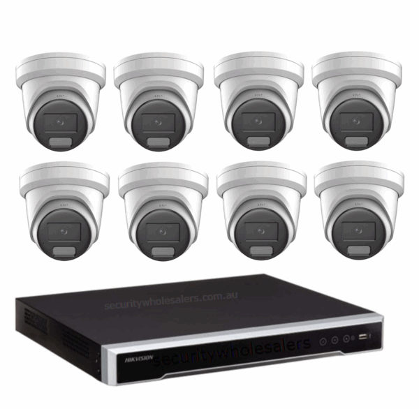 Hikvision 6MP ColorVu 3.0 CCTV Kit - 8x LiveGuard Turret Cameras (DS-2CD2367G3-LIS2UY/SL) + 8CH M Series PoE NVR 4TB (DS-7608NI-M2/8P)