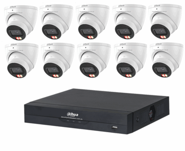 Dahua 6MP 16CH CCTV Kit - 10x Smart Dual Light Turret Cameras with SMD 4.0 &amp; Mic + 16CH PoE NVR (DH-IPC-HDW3667EM-S-IL-ANZ, DHI-NVR4216-16P-AI/ANZ)