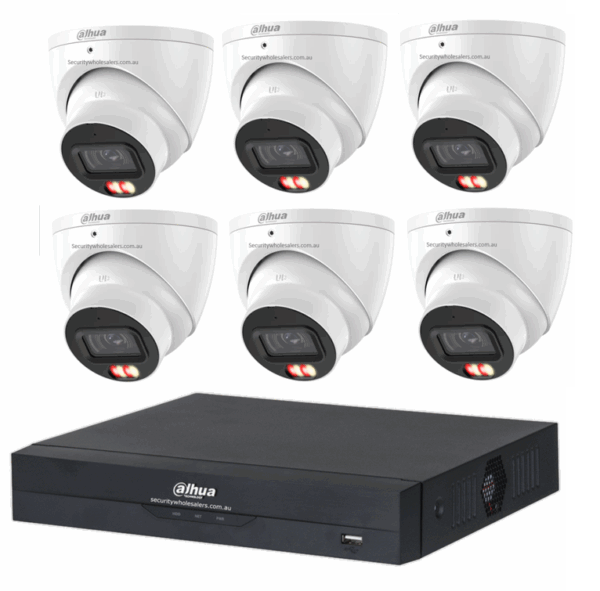 Dahua 6MP 8CH CCTV Kit - 6x Smart Dual Light Turret Cameras with SMD 4.0 &amp; Mic + 8CH PoE NVR (DH-IPC-HDW3667EM-S-IL-ANZ, DHI-NVR4108HS-8P-AI/ANZ)