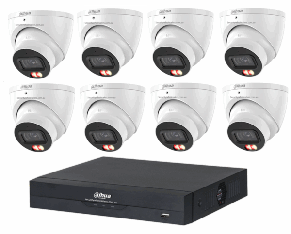 Dahua 6MP 8CH CCTV Kit - 8x Smart Dual Light Turret Cameras with SMD 4.0 &amp; Mic + 8CH PoE NVR (DH-IPC-HDW3667EM-S-IL-ANZ, DHI-NVR4108HS-8P-AI/ANZ)